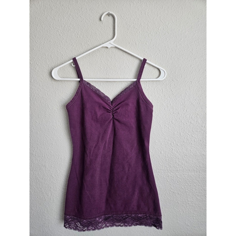 BKE Purple V-Neck Tank Y2K Lace Trim Cami Ruched Layered Size Medium